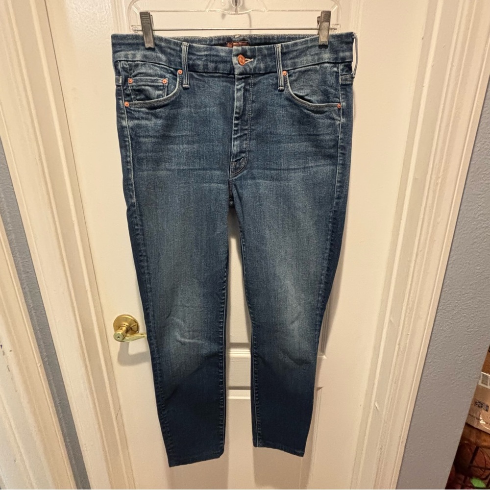 MOTHER The Looker Two Step Ankle Fray Jeans Skunk at the Tea Party sz 30 HEMMED